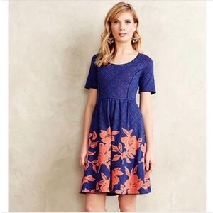 Anthropologie HD in Paris dress blue orange embroidery